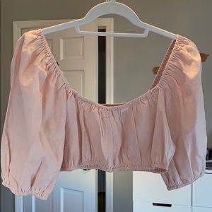 Pink puff sleeve crop top